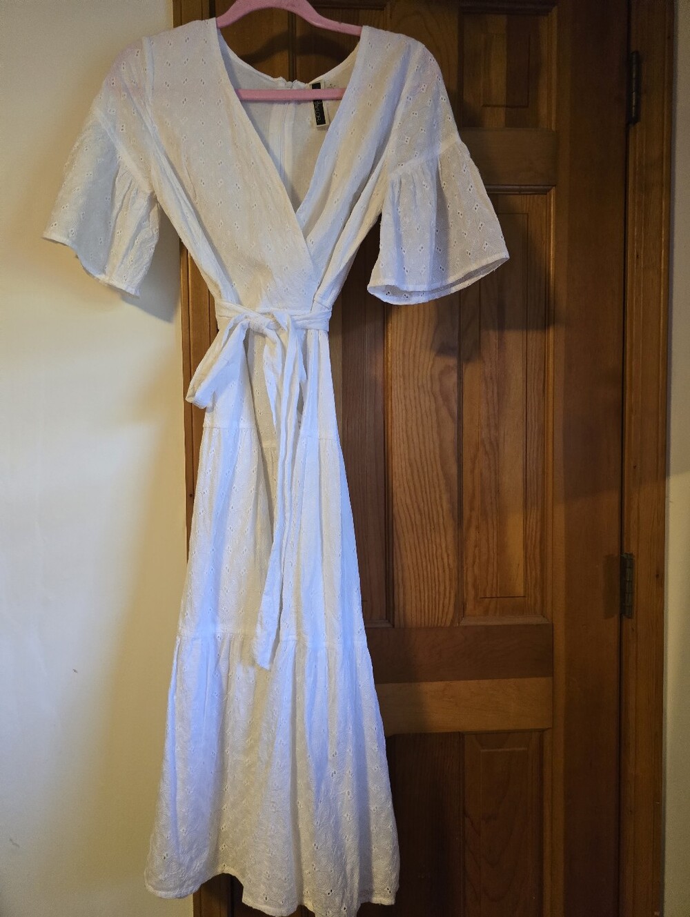 White Eyelet Wrap Maxi Dress with Tie Waist